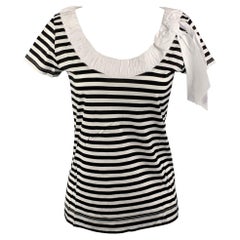 LOVE MOSCHINO Size 6 Black & White Stripe Cotton Bow T-Shirt