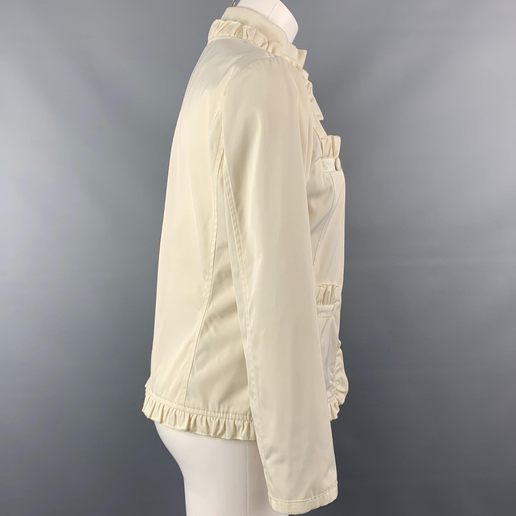LOVE MOSCHINO Size 6 Cream Polyester Ruffled Jacket In Good Condition For Sale In San Francisco, CA