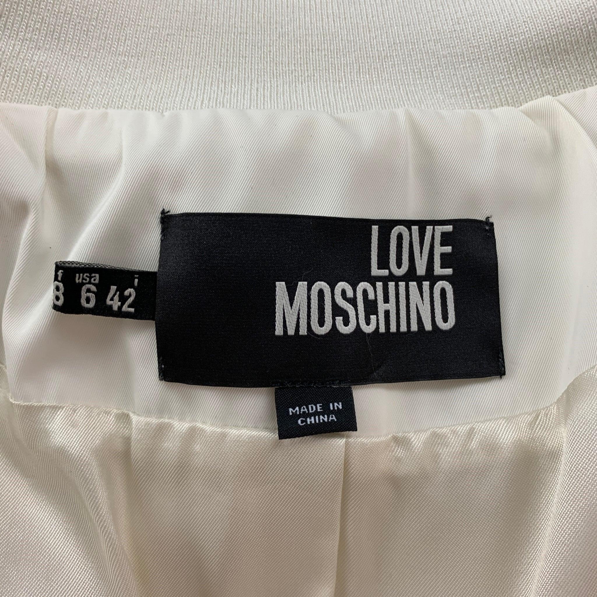 LOVE MOSCHINO Größe 6 Cremefarbene geraffte Polyesterjacke mit Rüschen im Angebot 2