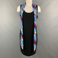 LOVE MOSCHINO Size 8 Black Multicolour Cotton/Elastane Printed Scarf Solid Dress