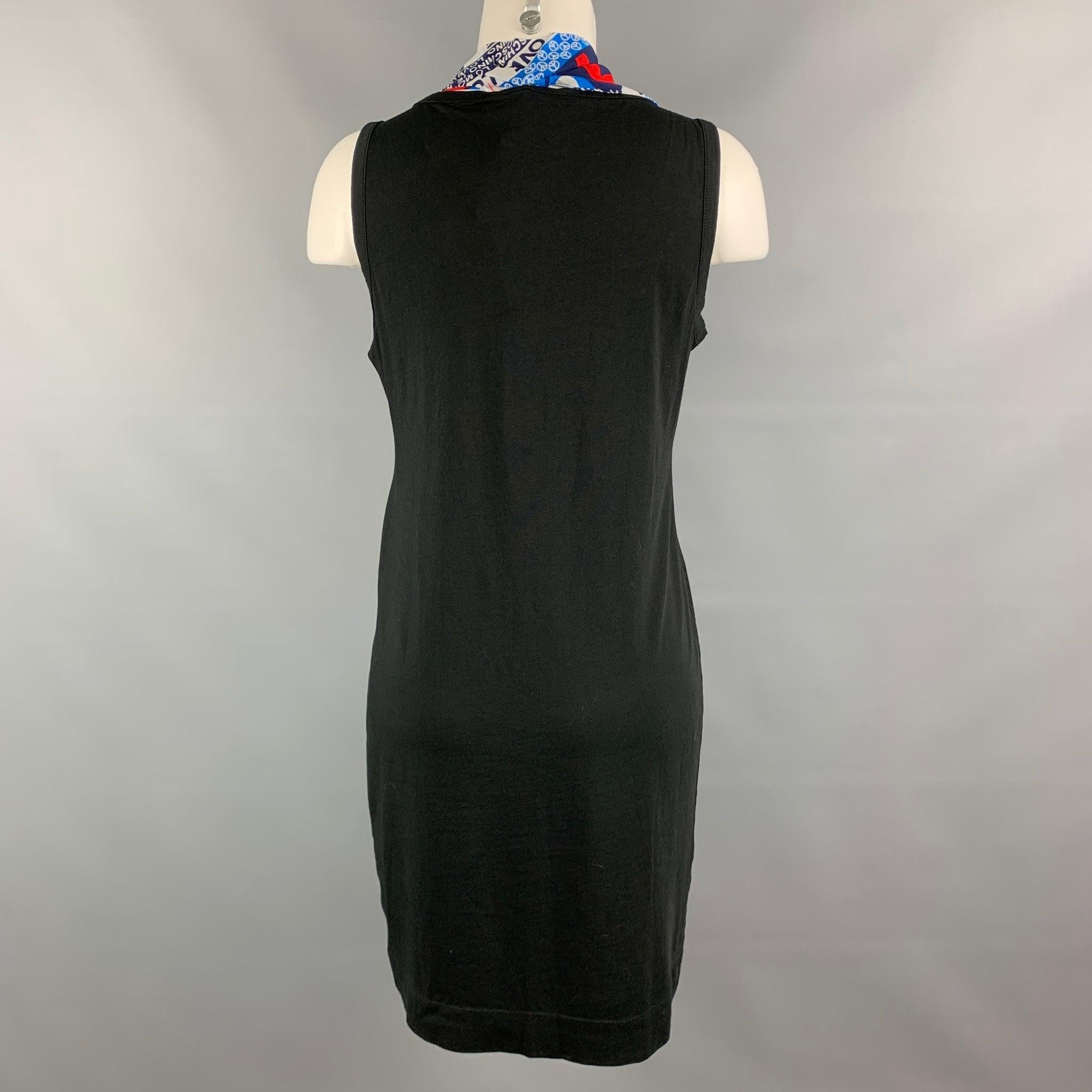 Women's LOVE MOSCHINO Size 8 Black Multicolour Cotton/Elastane Printed Scarf Solid Dress