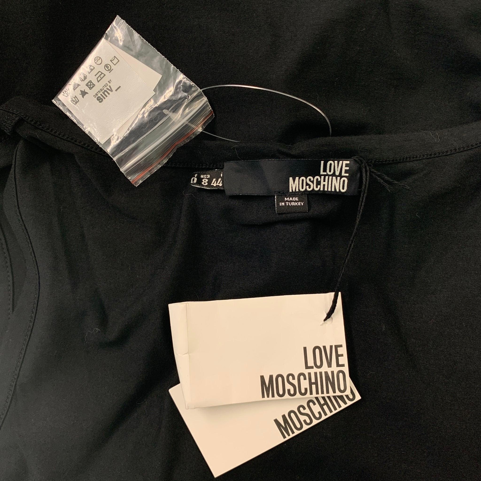LOVE MOSCHINO Size 8 Black Multicolour Cotton/Elastane Printed Scarf Solid Dress 2