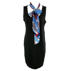 Love Moschino Taglia 8 Nero Multicolore Cotone/Elastan Sciarpa Stampata Abito Solido
