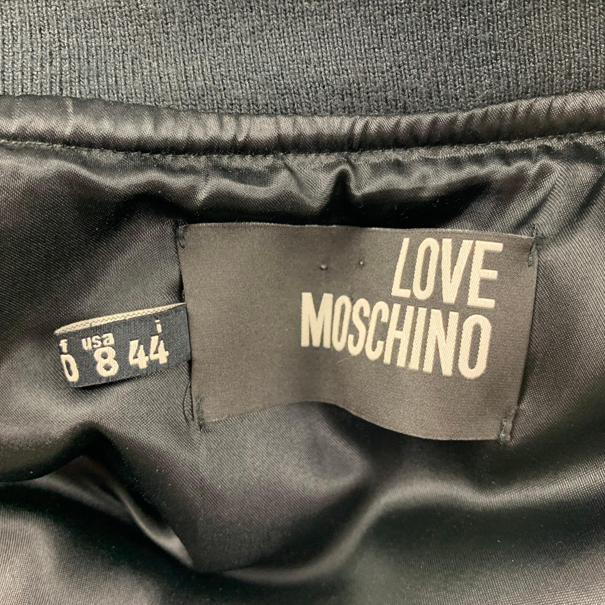 Women's LOVE MOSCHINO Size 8 Black & Silver Star Print Polyester Bomber Jacket