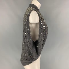 LOVE MOSCHINO Size 8 Dark Gray Knitted Wool Open Front Vest