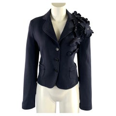 LOVE MOSCHINO Size 8 Navy Cotton Floral Notch Lapel Jacket Blazer