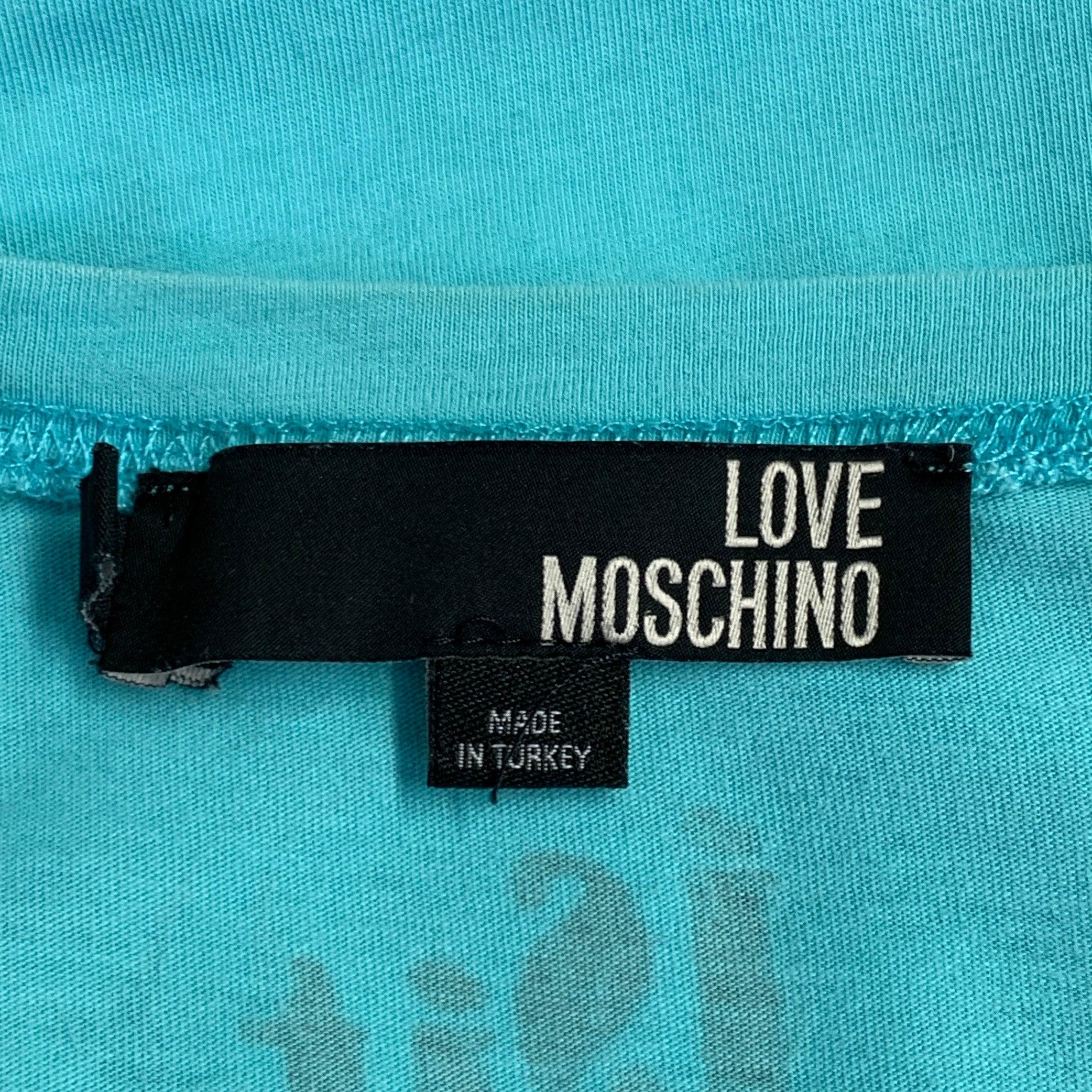 LOVE MOSCHINO Size L Grey Turquoise Graphic Cotton Blend T-shirt 1