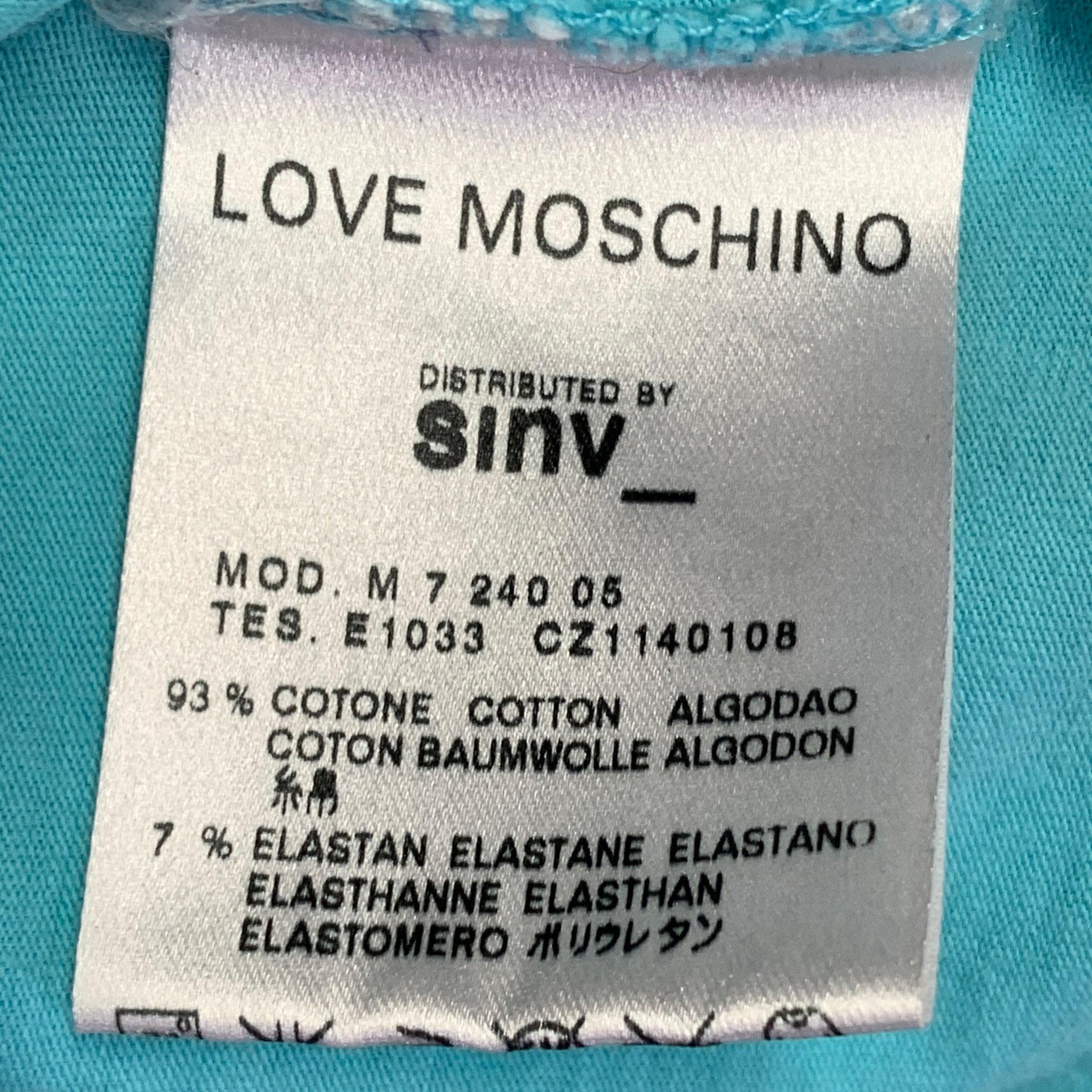 LOVE MOSCHINO Size L Grey Turquoise Graphic Cotton Blend T-shirt 2