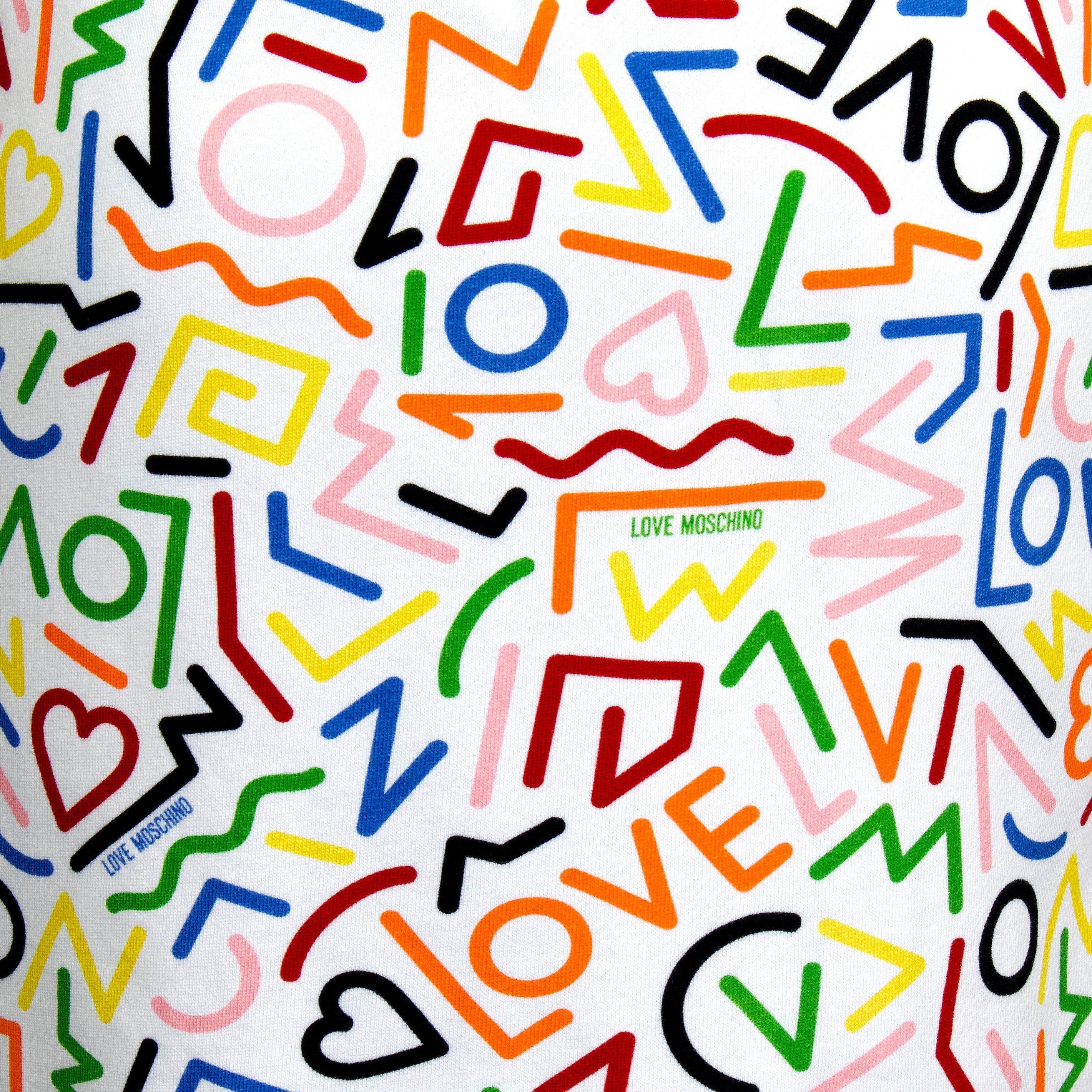 Love Moschino Rock – Geometrischer „Love“-Druck – Kordelzug an der Taille + Seitentaschen  im Zustand „Hervorragend“ im Angebot in KENT, GB