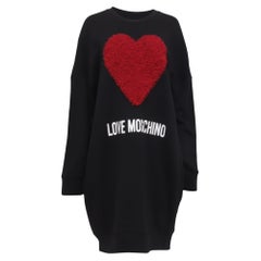 Love Moschino Tulle Heart-Applique Mini Sweater Dress in Black Cotton