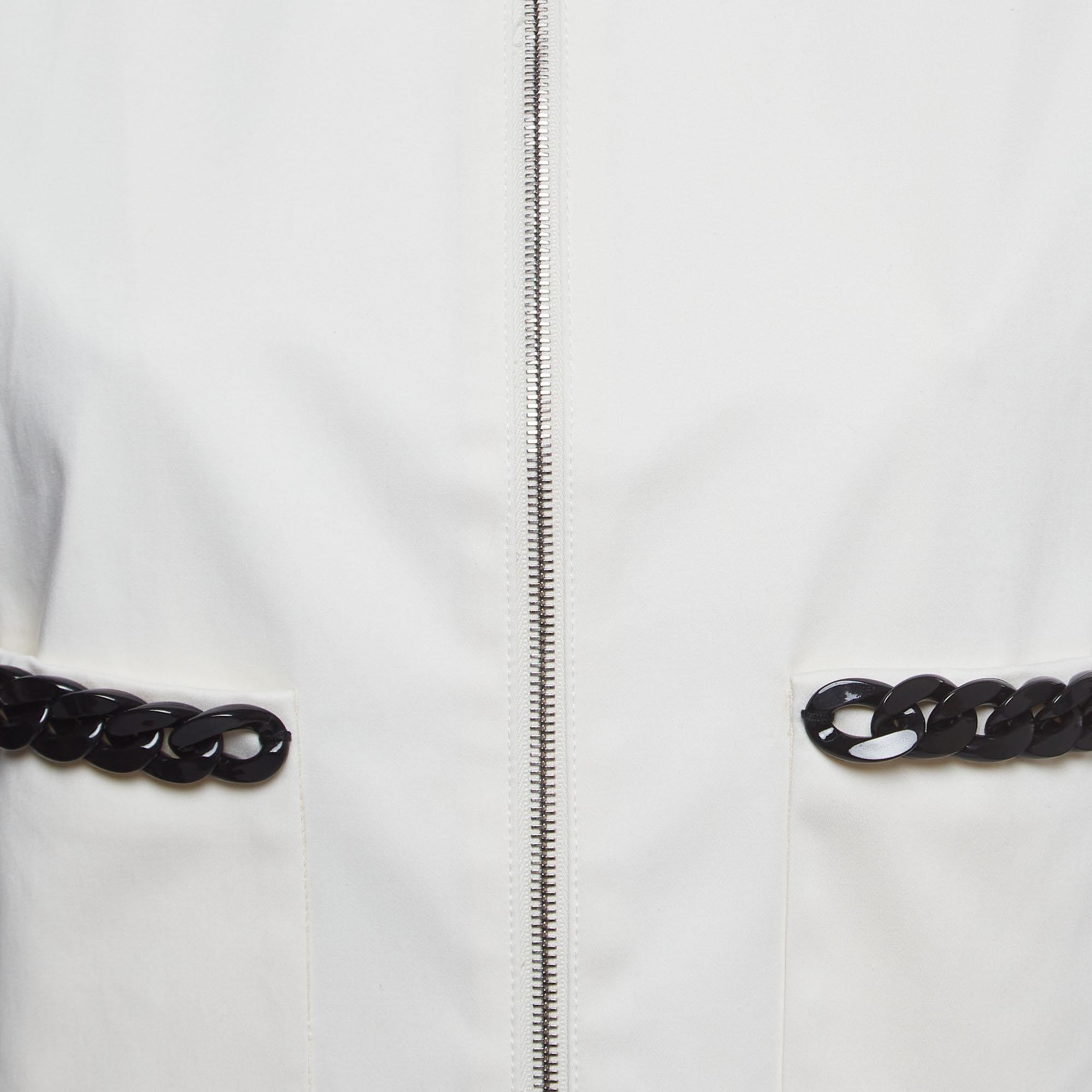 Gray Love Moschino White Cotton Chain Detail Cropped Jacket M