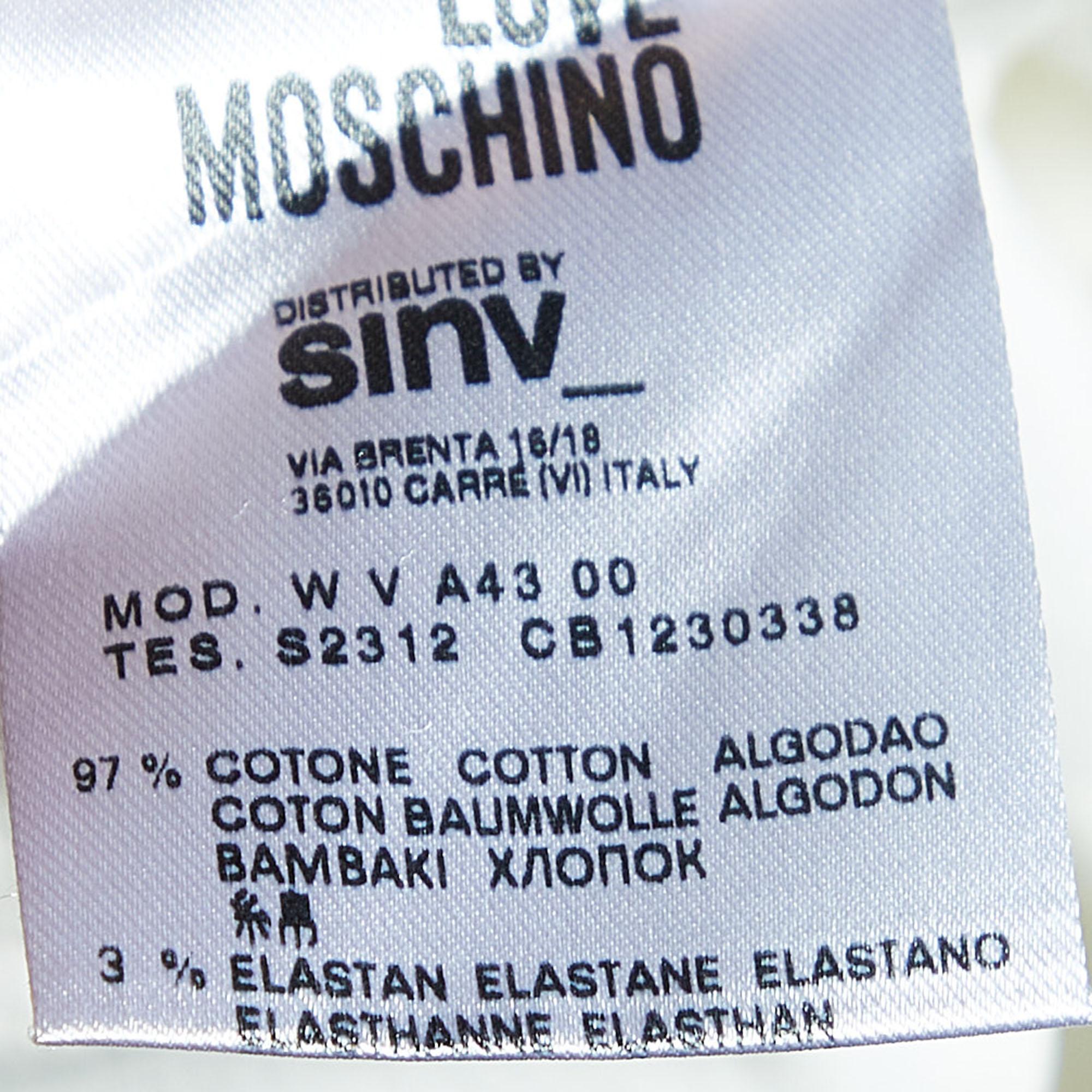 Love Moschino Weißes Kleid in Knielänge aus Baumwolle mit Rüschendetails M Damen im Angebot