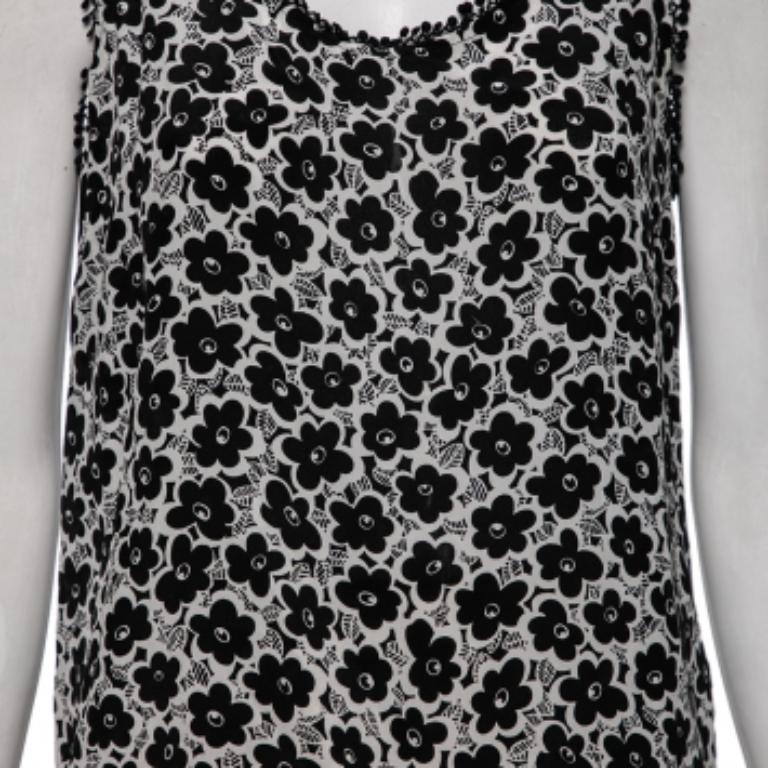 Love Moschino Weißes Top mit Blumendruck aus bedruckter Seide und besticktem Besatz, M Damen im Angebot