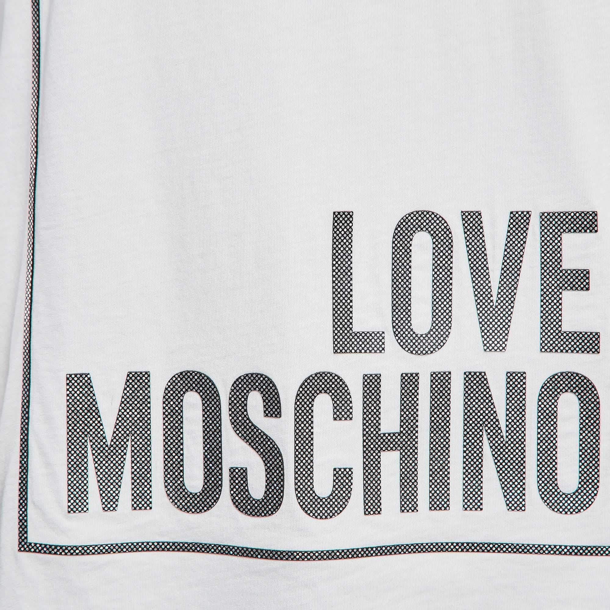 Love Moschino  Camiseta de punto blanca con estampado metalizado S Gris en venta