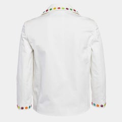Love Moschino Weißer mehrfarbiger Gabardine-Blazer mit Nietenverzierung S