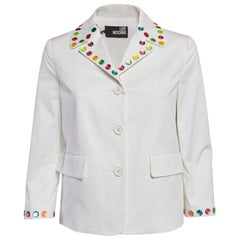 Love Moschino White Multicolor Stud Embellished Gabardine Blazer S