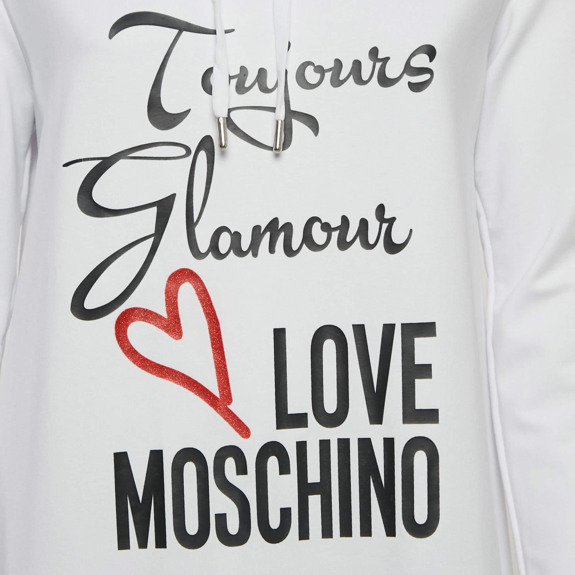 Gris Love Moschino Robe à capuche en coton imprimé blanc S