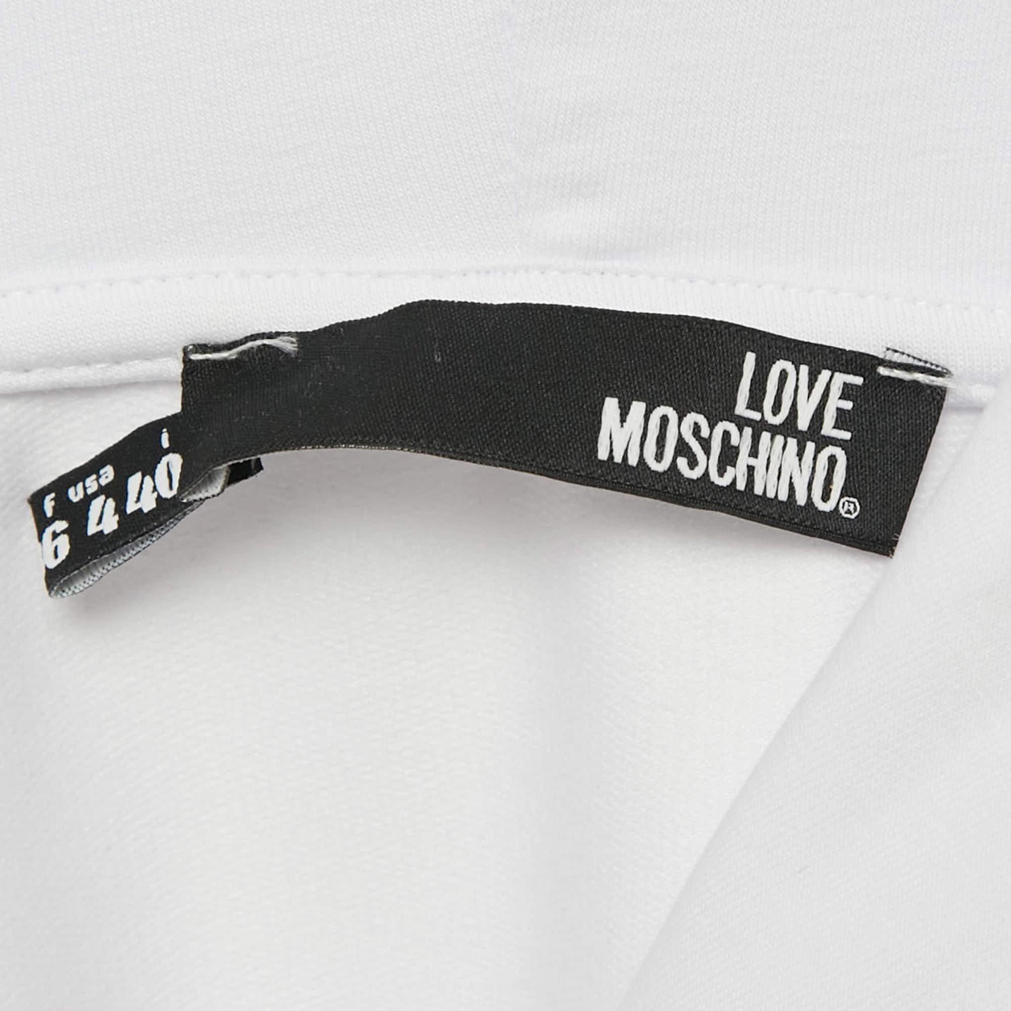 Love Moschino Robe à capuche en coton imprimé blanc S Bon état à Dubai, Al Qouz 2
