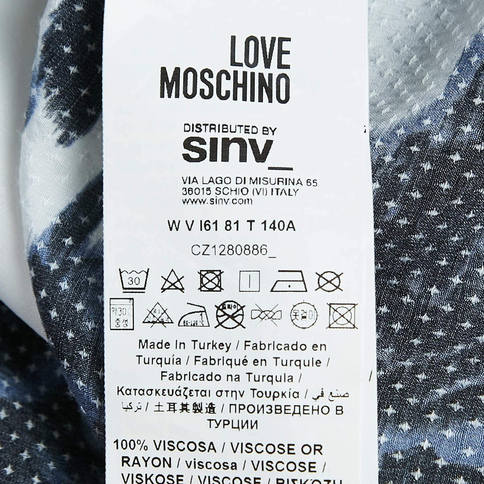 Love Moschino Weißes kurzes Kleid aus strukturiertem Krepp mit Rosendruck M Damen im Angebot