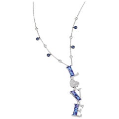 Love Necklace White Diamonds White Gold Blues Sapphires Decorated Micromosaic