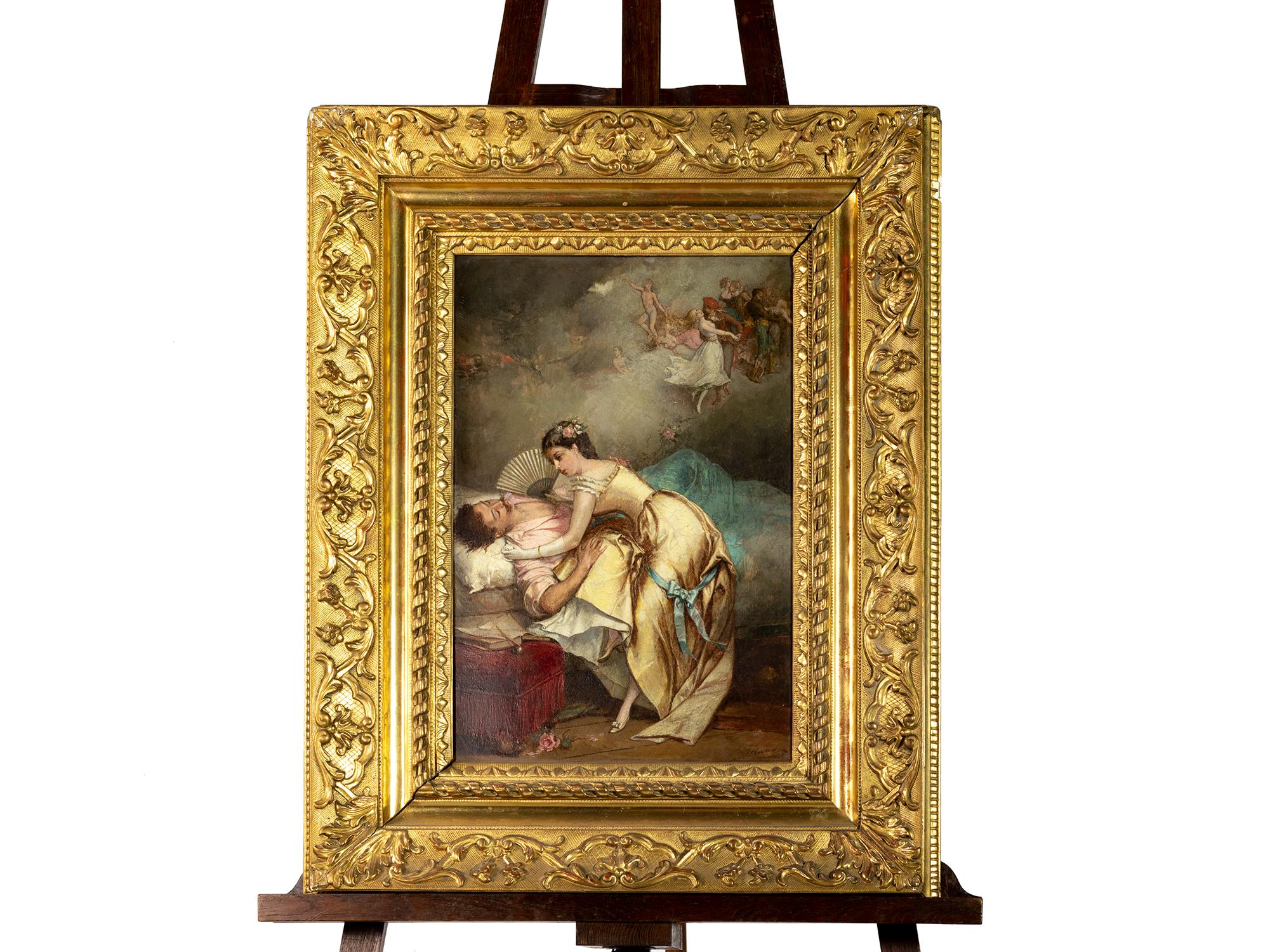 A 19th Century painting of a couple in love / gallant scene of Greco-Roman inspiration of the School of Antoine Watteau Watteau by Jean Baptiste Emile Beranger.

‘Beranger’ Signature.

Artist: Jean-Baptiste-Antoine-Emile Béranger 

Several of his
