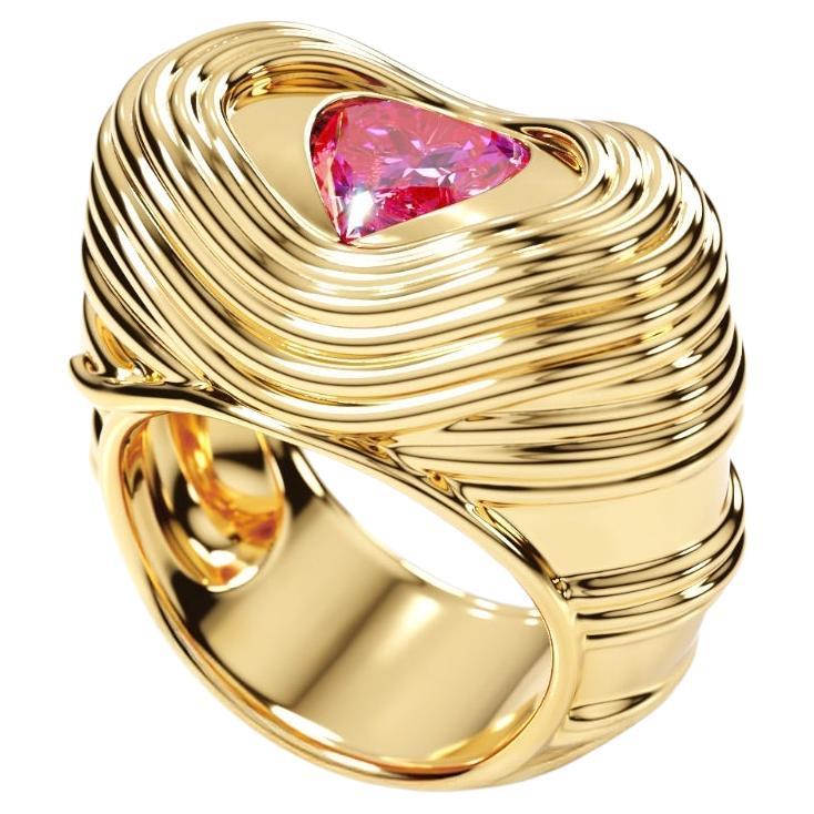 Love Pasta Ring in 14k Yellow Gold with Pink Sapphire Heart Stone For Sale