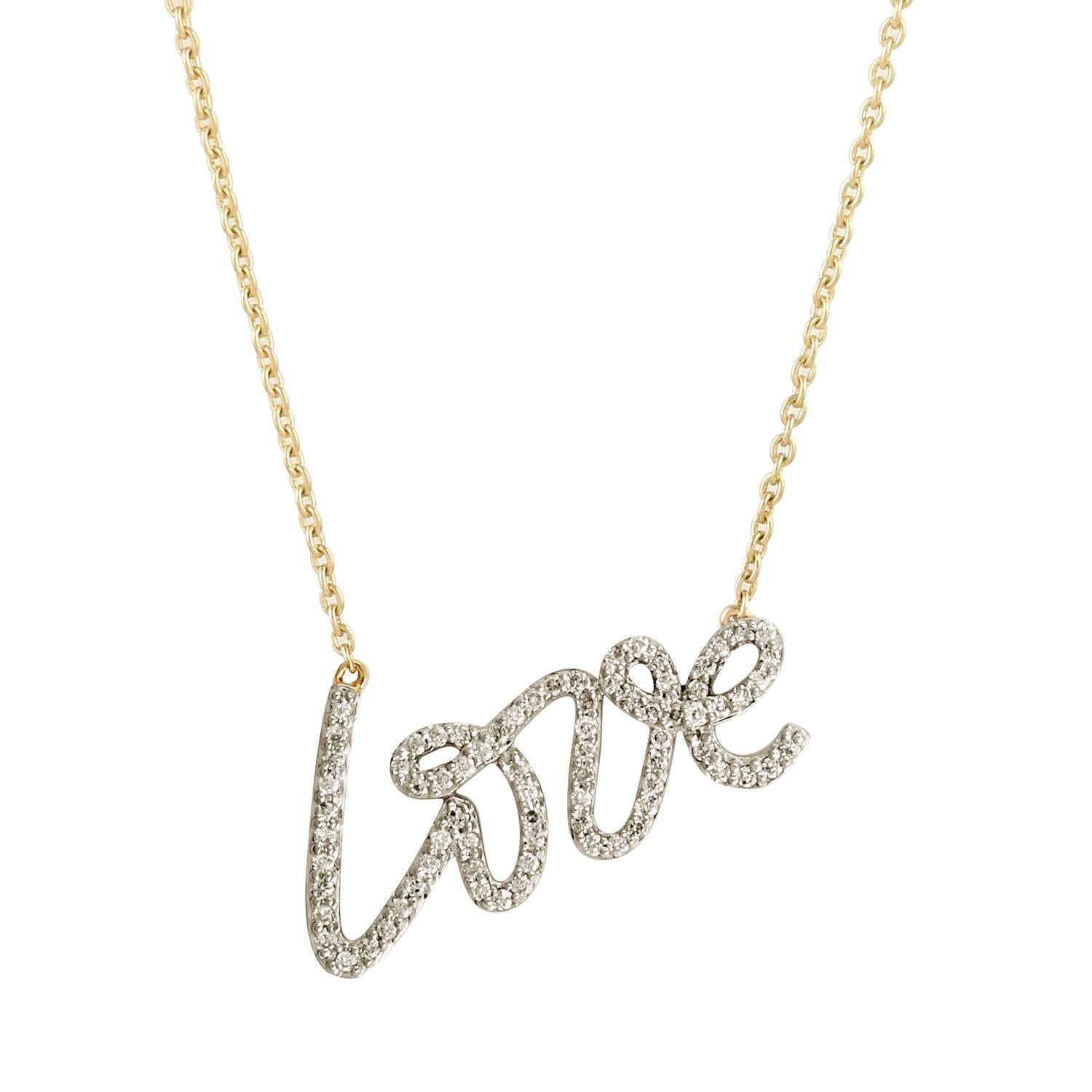 Artisan Chaîne collier pendentif Love Pave Diamond en or jaune 14 carats en vente