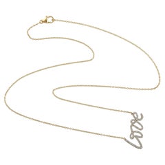 Love Pave Diamond Pendant Chain Necklace Made in 14k yellow Gold