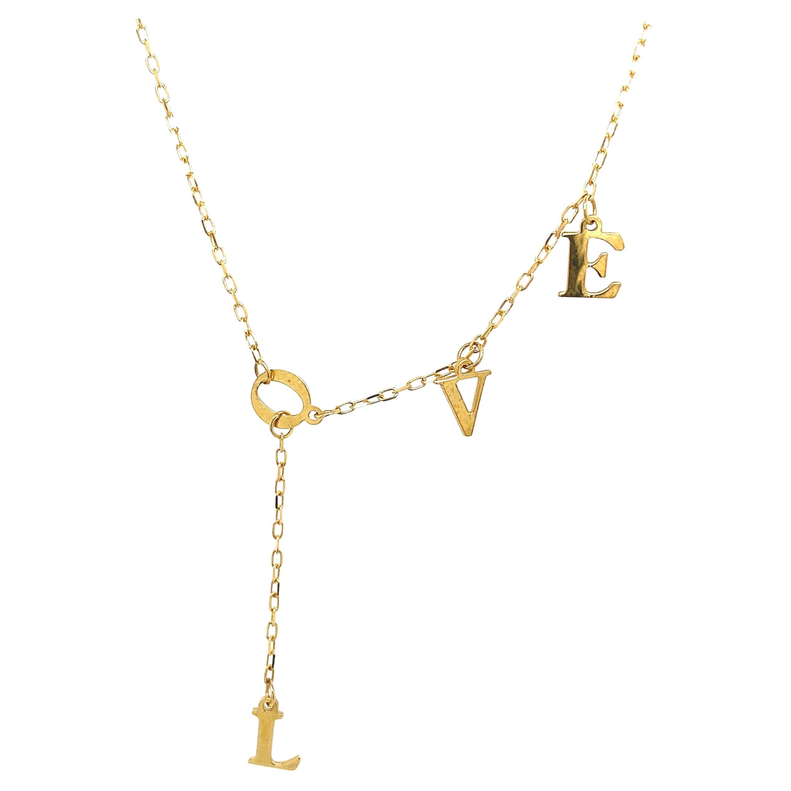 "LOVE" Pendant on Chain in 18ct Yellow Gold For Sale