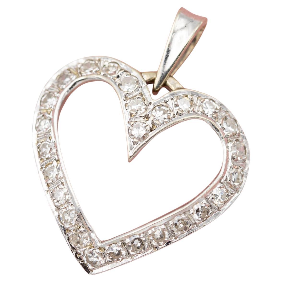 Ciondolo dell
amore - Ciondolo vintage a forma di cuore in oro massiccio 18 carati - Diamanti naturali 0,5 carati