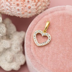 Love pendant - Vintage 18 karat solid gold heart charm - small natural diamonds