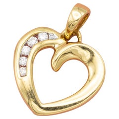 Love pendant - Vintage 18 karat solid gold heart charm - small natural diamonds
