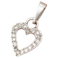 Love pendant - Vintage 18 karat solid gold heart charm - small natural diamonds