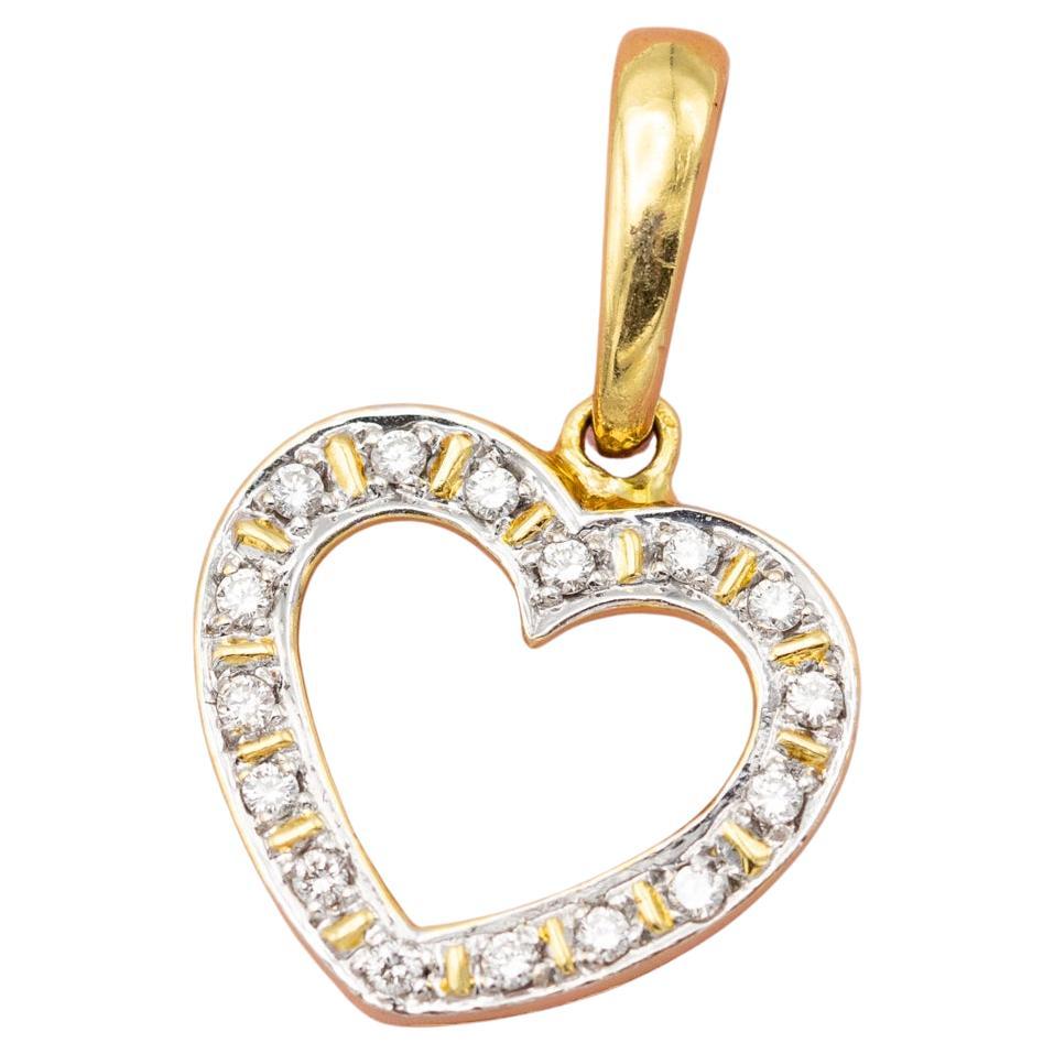 Love pendant - Vintage 18 karat solid gold heart charm - small natural diamonds