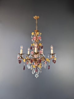 Love Porcelain Rose Crystal Antique Cage Gold Chandelier Art Nouveau