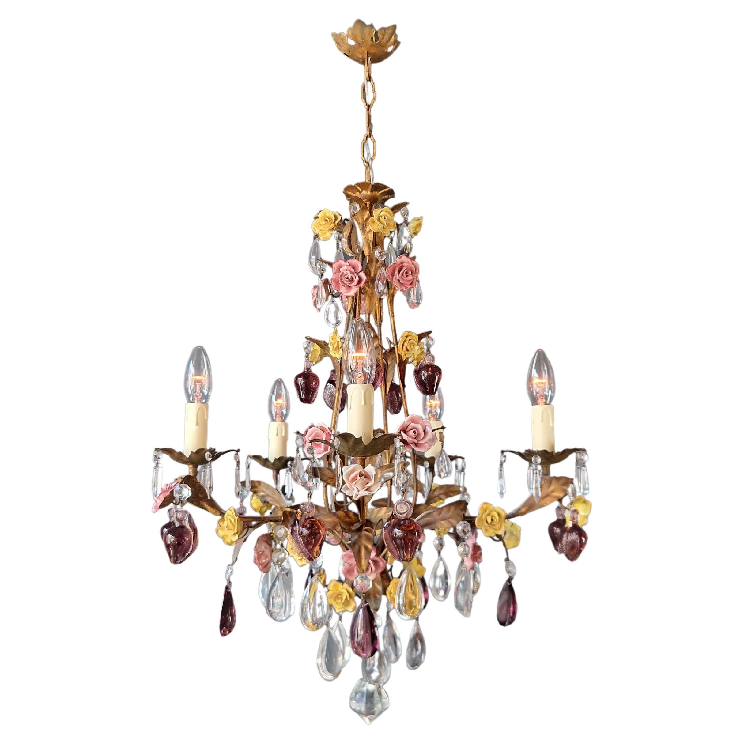 Love Porcelain Rose Crystal Antique Cage Gold Chandelier Art Nouveau ...