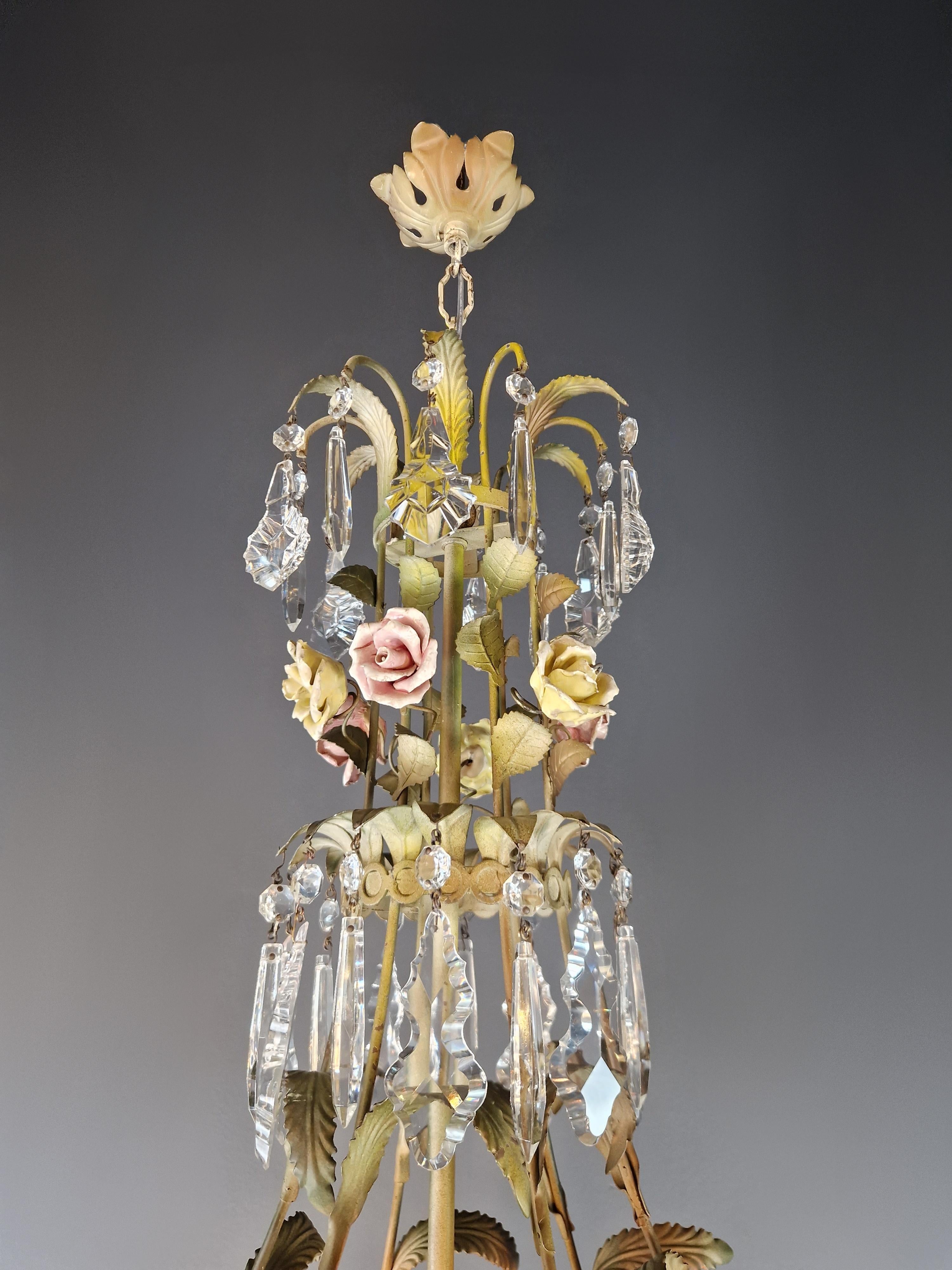 Love Porcelain Rose Crystal Antique Cage Green Chandelier Art Nouveau 3