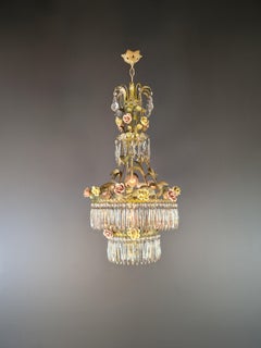 Love Porcelain Rose Crystal Antique Cage Green Chandelier Art Nouveau