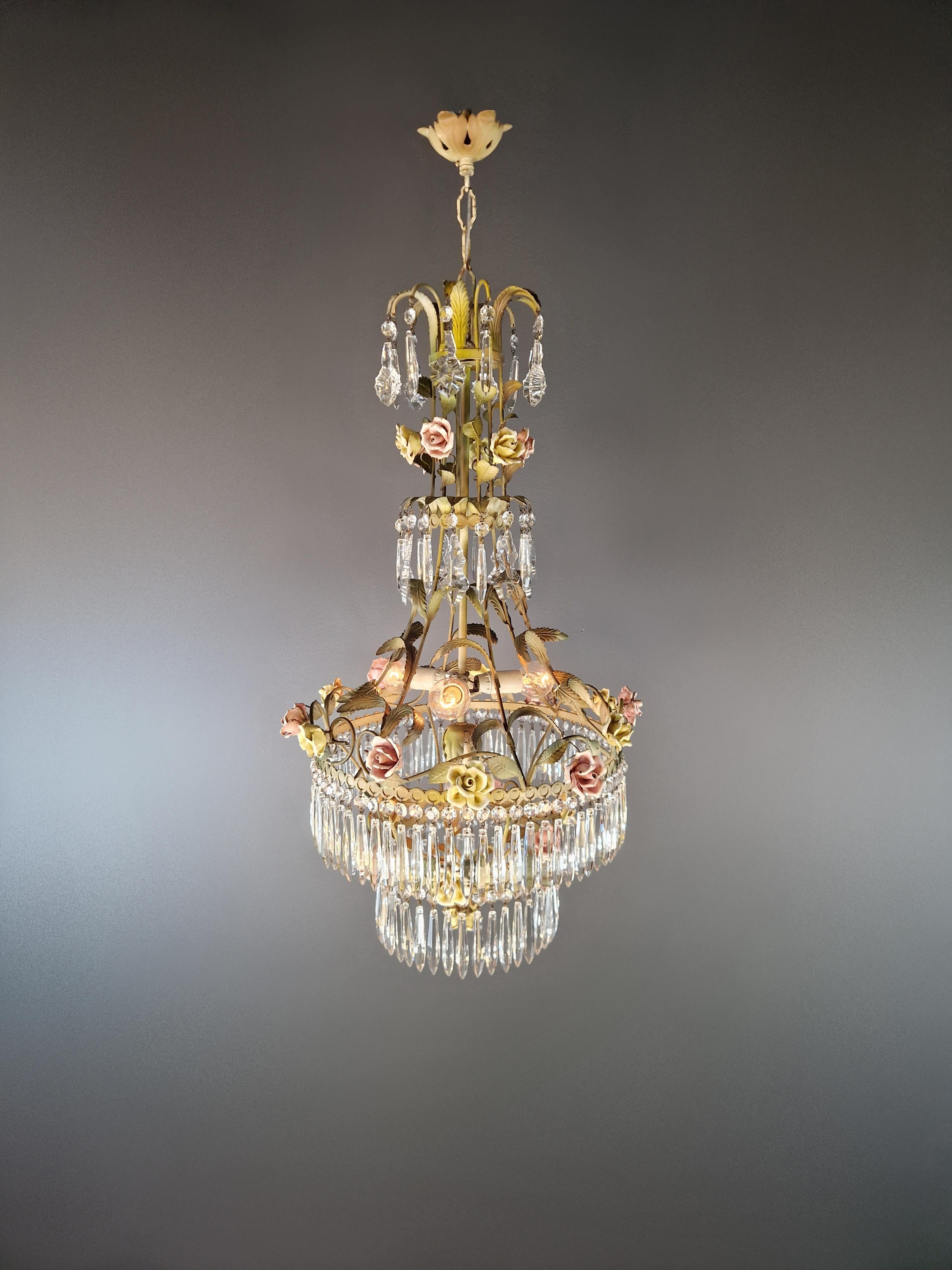 Love Porcelain Rose Crystal Antique Cage Green Chandelier Art Nouveau 2