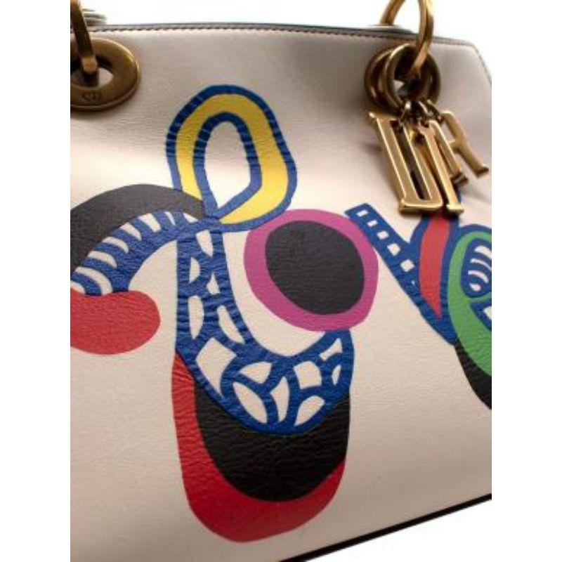 Love Print White Smooth Leather Medium Lady Dior Bag For Sale 3