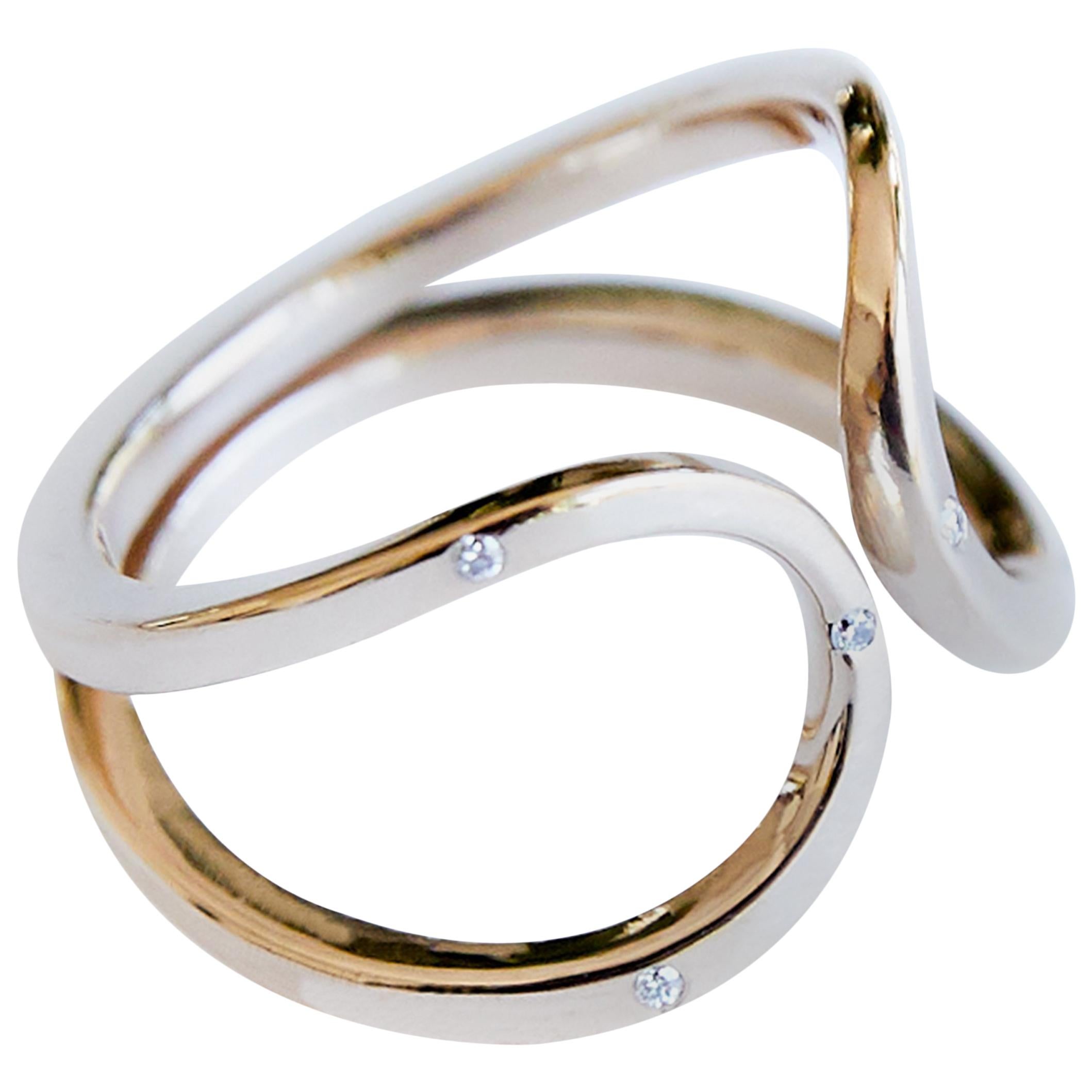 Love Ring Gold White Diamond Adjustable Cocktail Ring J Dauphin For Sale