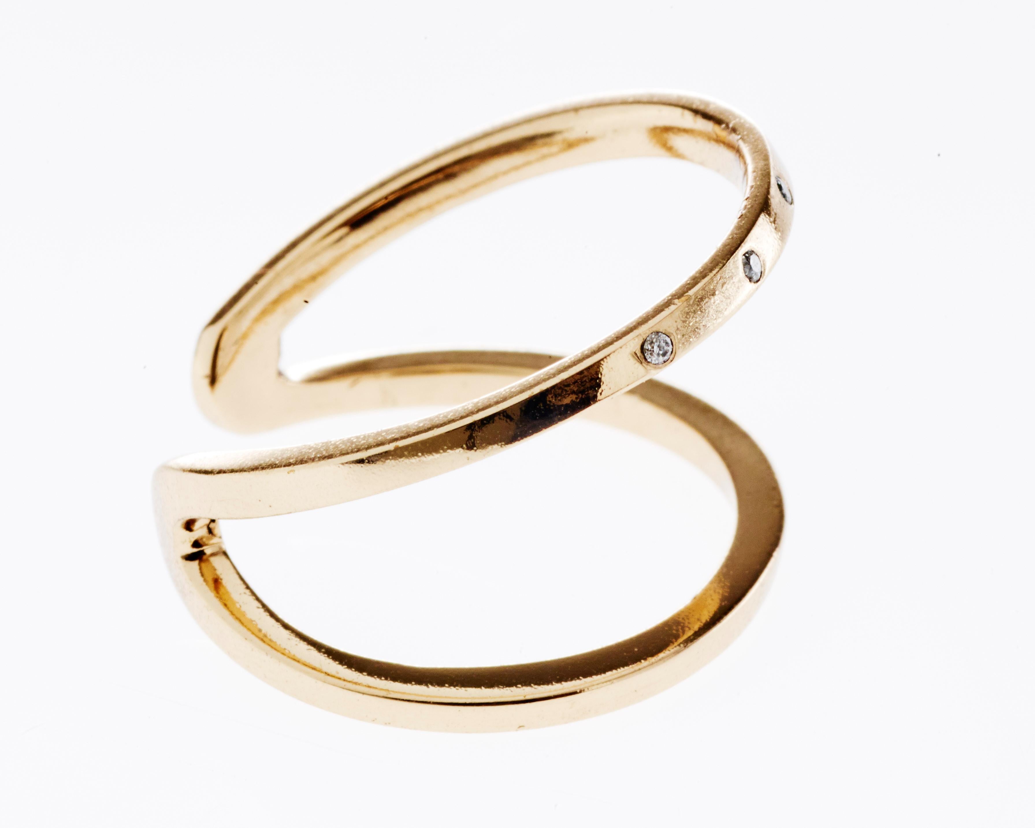 Contemporary Double Band Ring Gold White Diamond Cocktail Ring J Dauphin For Sale