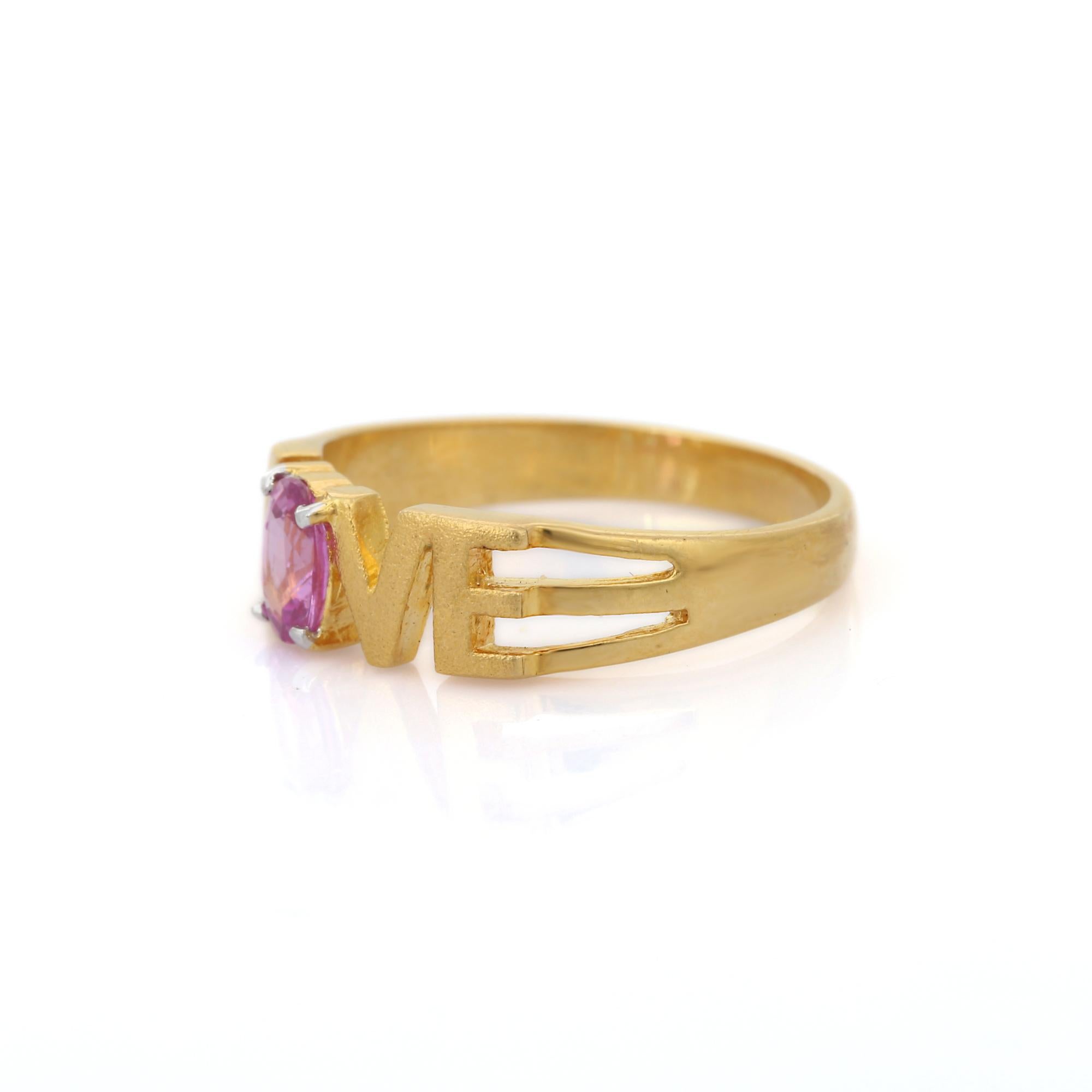 For Sale:  Love Ring with Oval Cut Pink Sapphire in 18K Yellow Gold  5