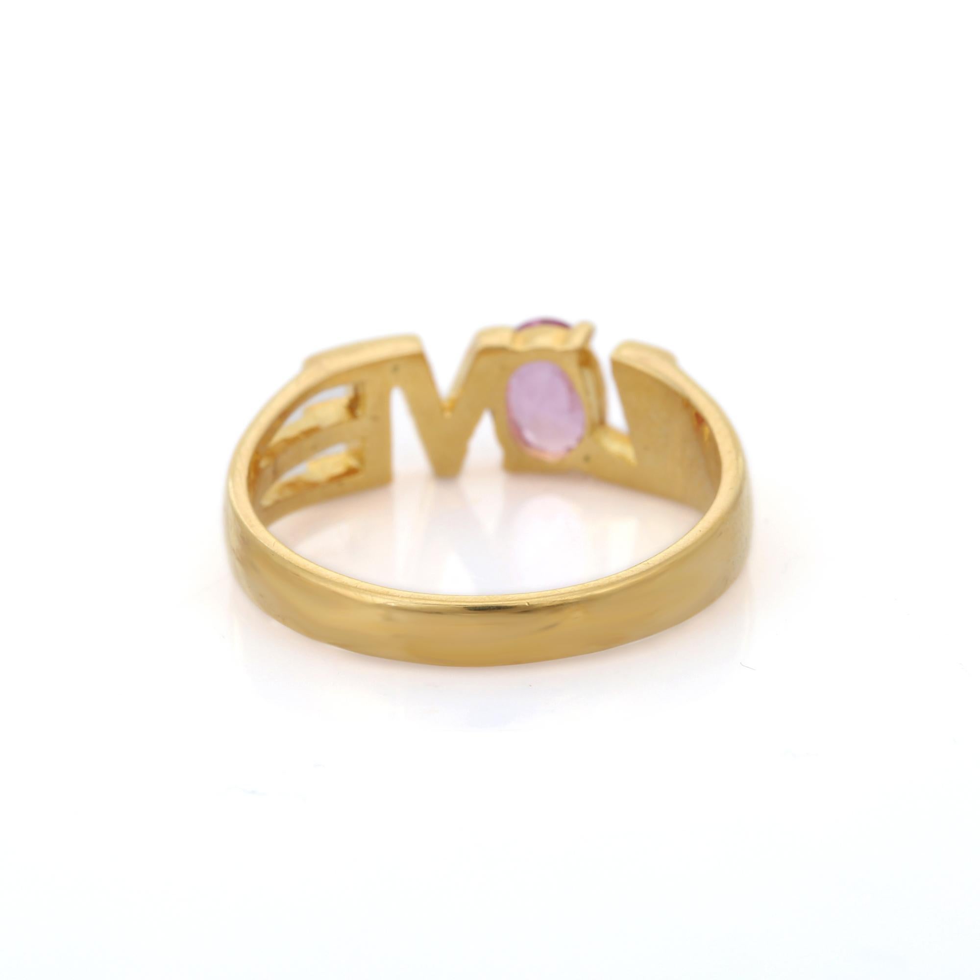 For Sale:  Love Ring with Oval Cut Pink Sapphire in 18K Yellow Gold  6