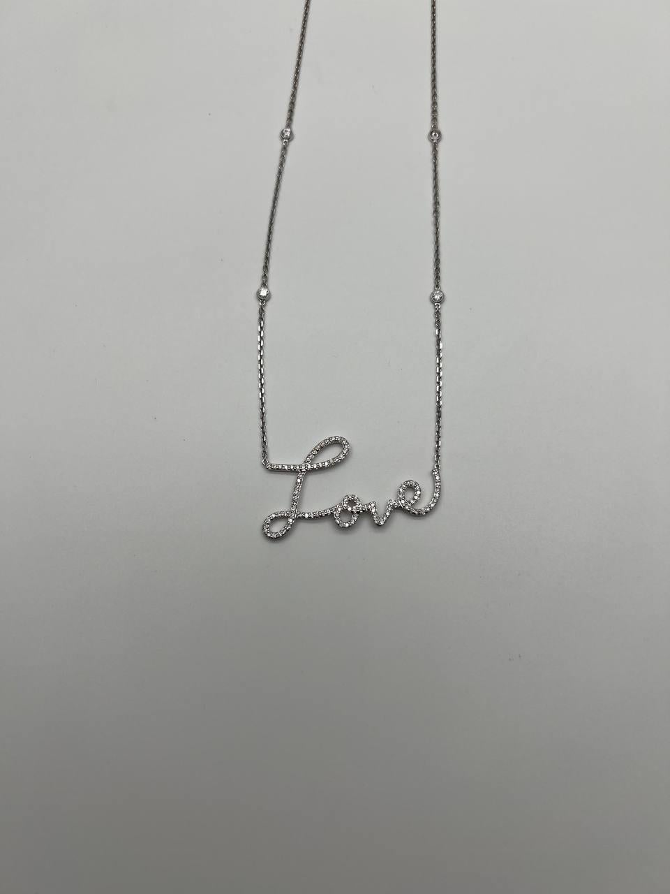 Love Romance Romantic White Diamond 18 Karat White Gold Finger Necklace Pendant In New Condition For Sale In Oakton, VA