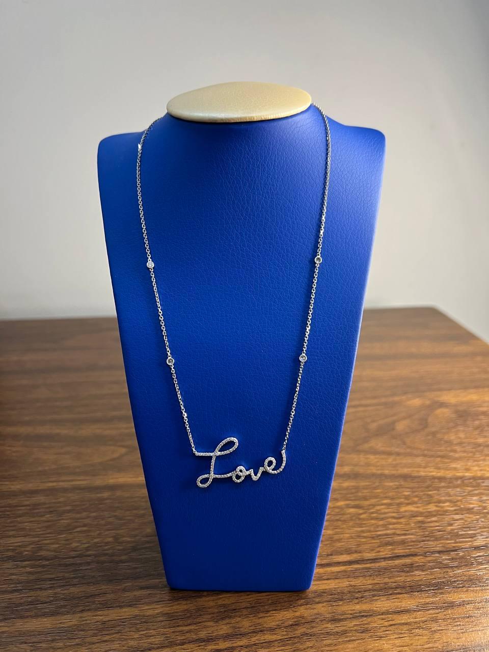 Women's Love Romance Romantic White Diamond 18 Karat White Gold Finger Necklace Pendant For Sale