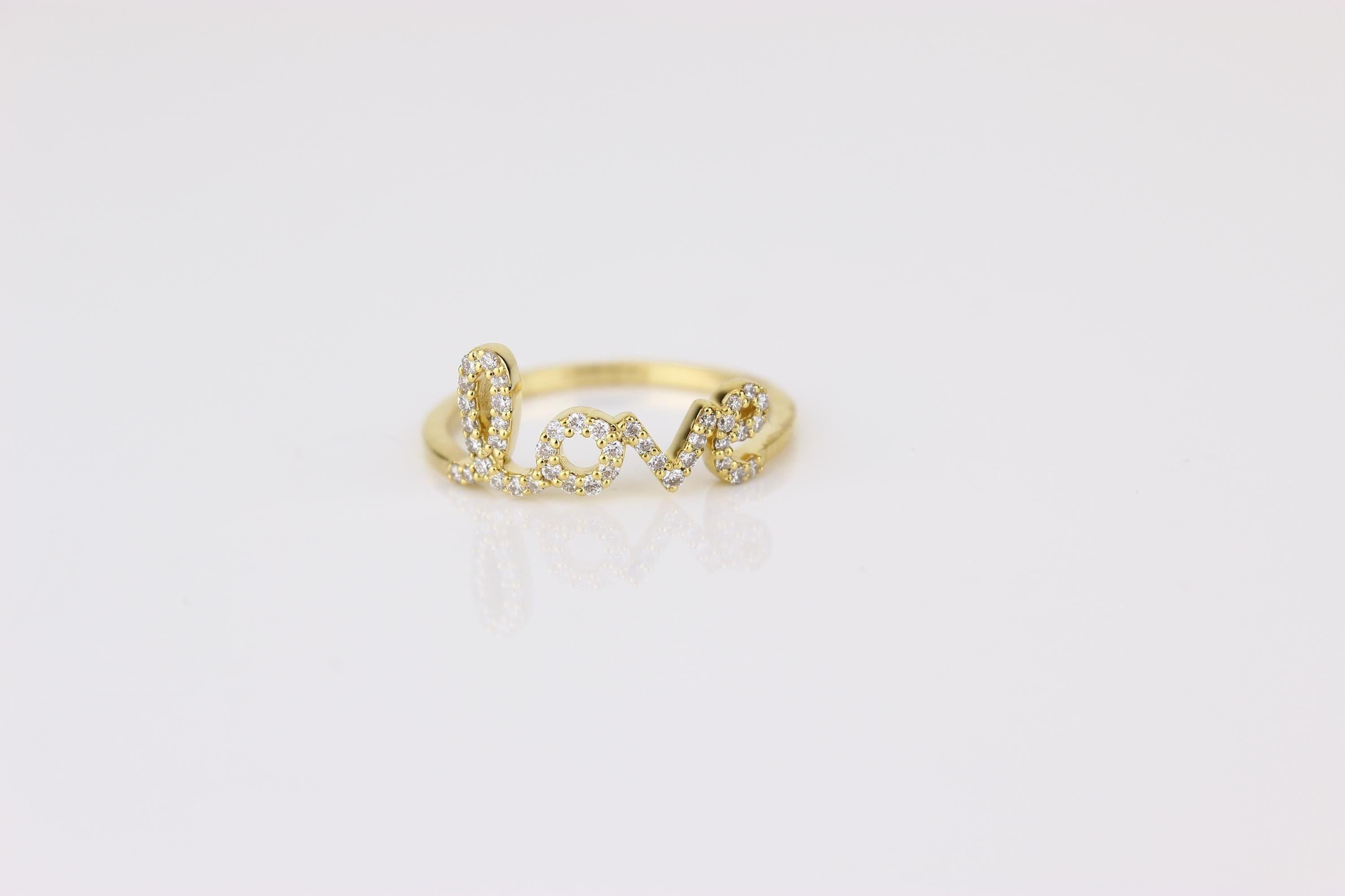 Anello con diamante Love Script in oro massiccio 14K (certificato) in vendita