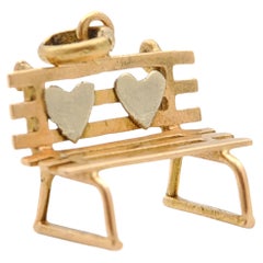 Vintage Love Seat Bench 18K Gold Hearts Charm Pendant