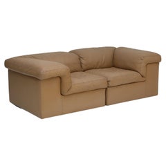 Love Seat Jeep Sofa in brown leather manufactured by Durlet, Belgium, 1970s