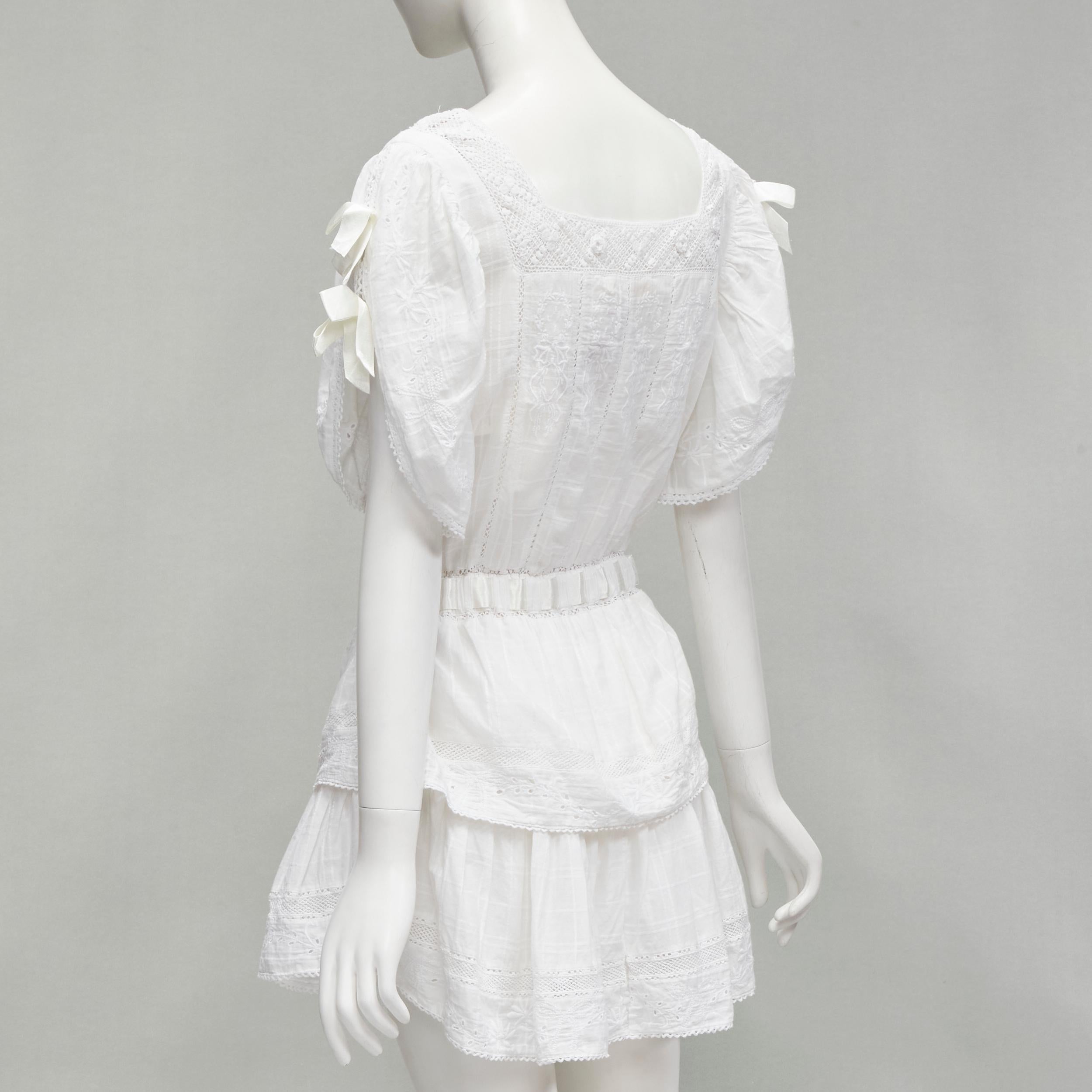 LOVE SHACK FANCY white cotton square neck lace trimmed ribbon cottage dress XS 1